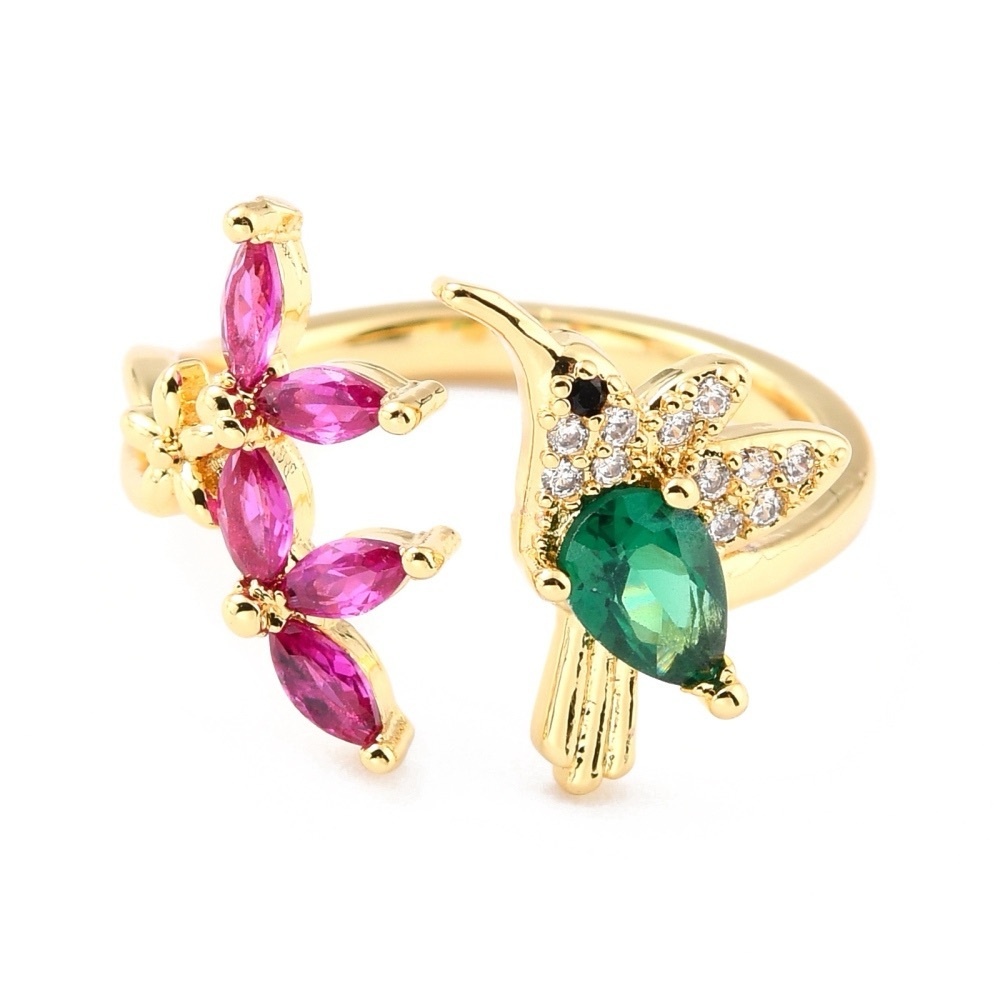 Hummingbird and Pink Floral Ring